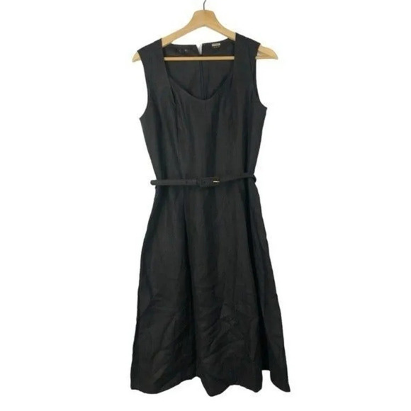 Talbots Black Irish Linen V-Neck Fit & Flare Midi Dress 4 - Picture 2 of 4